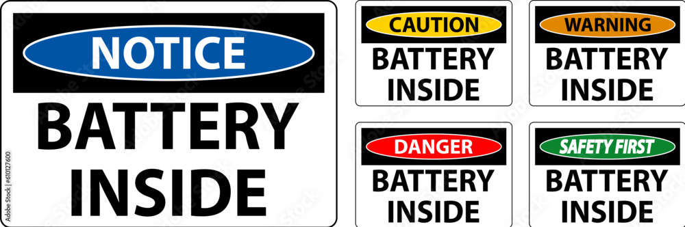 Caution Sign Battery Inside On White Background Caution Sign Battery Inside On White Background