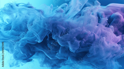 Blue Fluffy Puffs of Smoke and Fog on Black Background-Generative AI