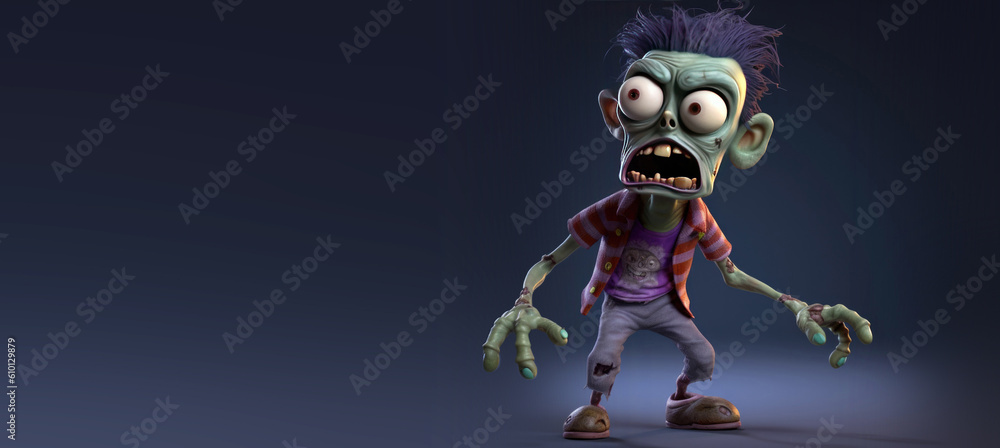 Cartoon Zombie Monster Character for Halloween. Generative AI