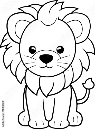 Lion vector illustration. Black and white outline Lion coloring book or page for children