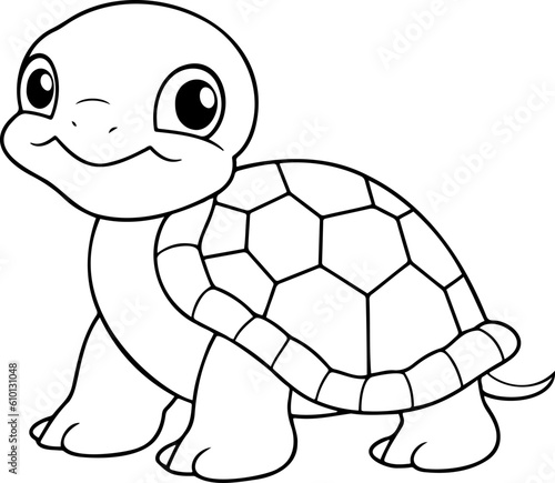 Turtle vector illustration. Black and white outline Turtle coloring book or page for children