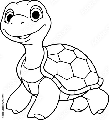 Turtle vector illustration. Black and white outline Turtle coloring book or page for children