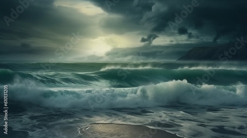 A seascape with cloudy and stormy weather. Generative AI. 
