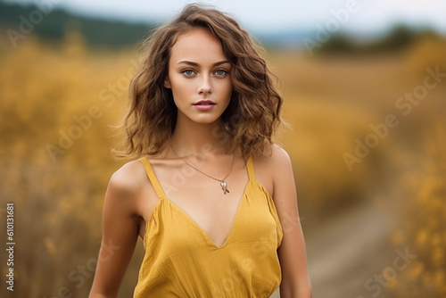 Portrait of a young beautiful smiling blonde woman outdoors. AI Generative © Rafa Fernandez