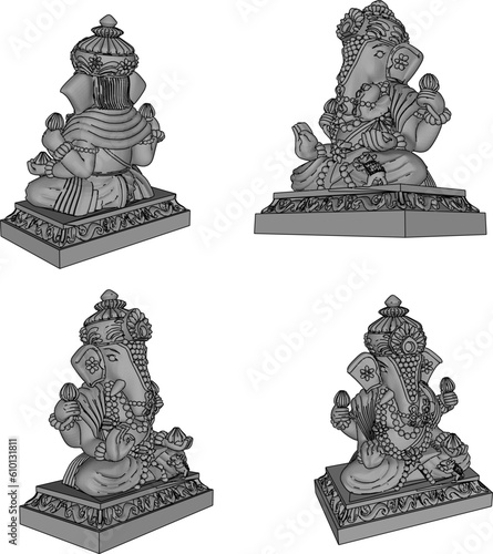 Vector illustration cartoon sketch of indian god ganesha statue