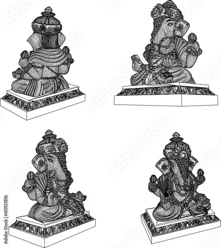 Vector illustration cartoon sketch of indian god ganesha statue