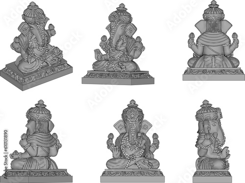 Vector illustration cartoon sketch of indian god ganesha statue