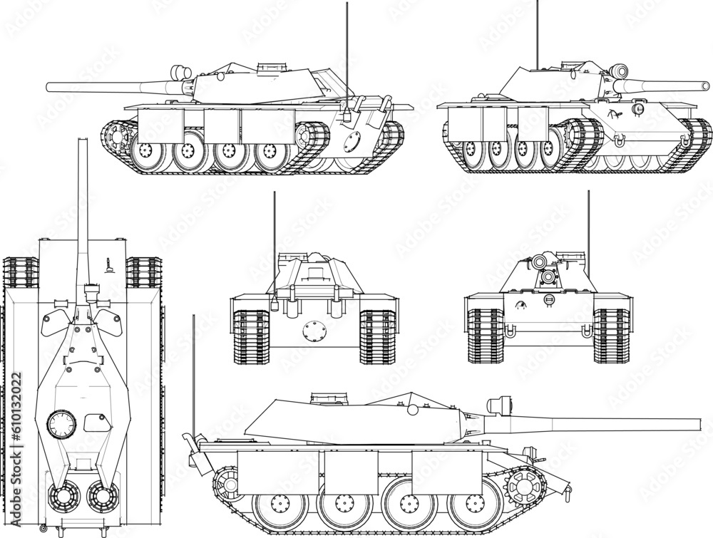 Vector illustration cartoon sketch of tank fighting vehicle with cannon