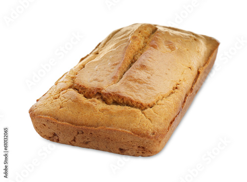 Delicious homemade yogurt cake on white background