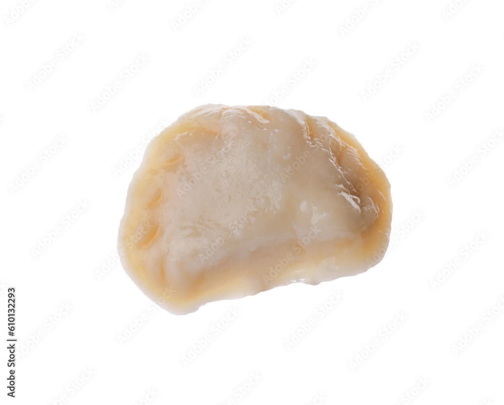 One dumpling (varenyk) with tasty filling isolated on white One dumpling (varenyk) with tasty filling isolated on white