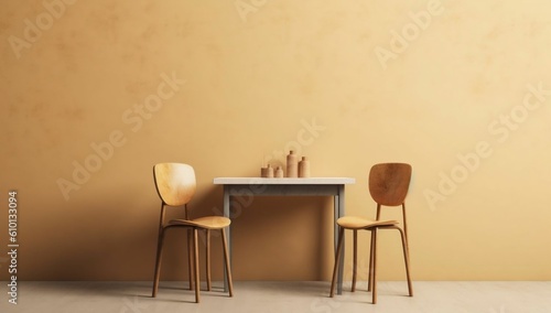 Fototapeta Naklejka Na Ścianę i Meble -  Academic Workspace: Copy Space Background with Study Table and Chairs