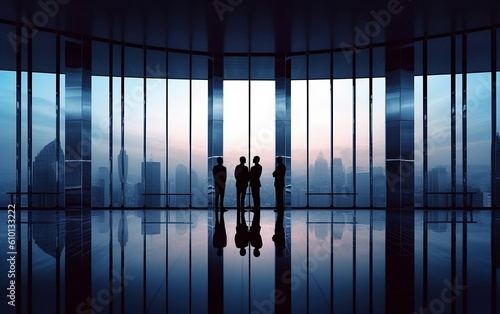 Silhouette of business people in modern building
