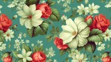 Beautiful Retro Green and White Pestal Red Floral background pattern and wallpaper