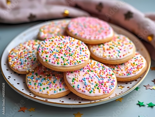 Sugar cookies with sprinkle closeup view