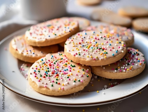 Fototapete Sugar cookies with sprinkle closeup view