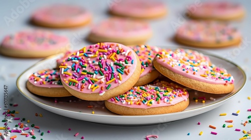 Sugar cookies with sprinkle closeup view