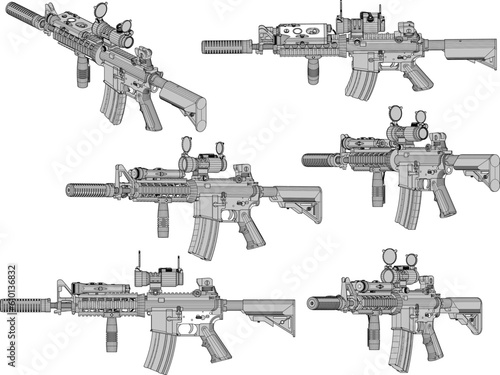 Vector illustration sketch of modern advanced combat war rifle