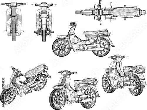 Vector illustration sketch of old vintage motorbike cartoon