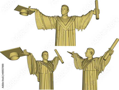 Vector illustration sketch of symbolic bachelor statue with graduation