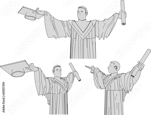 Vector illustration sketch of symbolic bachelor statue with graduation