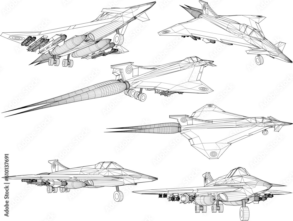 Vector sketch illustration of a fully armed navy advanced fighter warplane