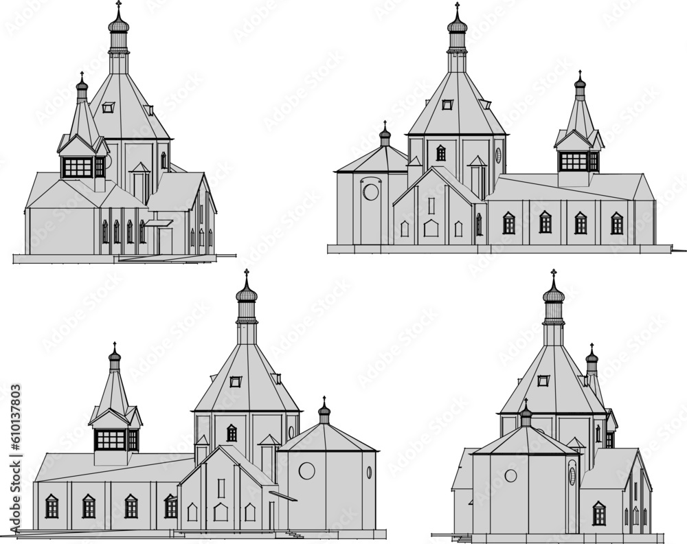 Vector sketch illustration of holy temple palace castle with tower