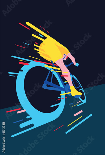 Cycling race stylized background, cyclist vector silhouette