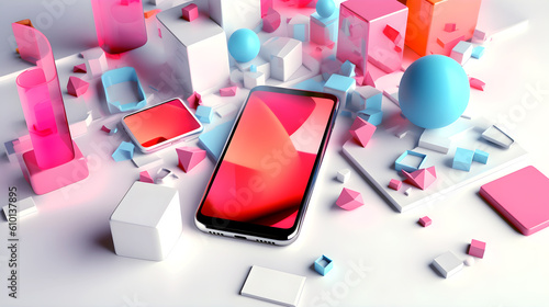 ル	スマートフォンを用いた幾何学的なコンセプト背景-Generative AI
