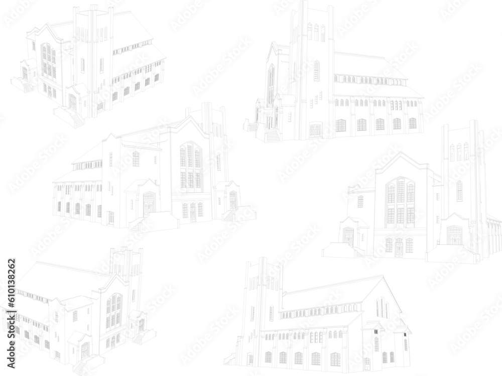 Vintage old classic holy church cartoon illustration vector sketch