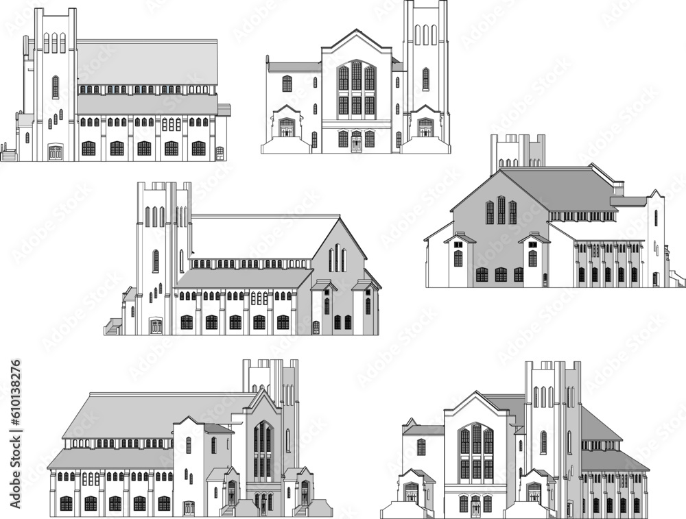 Vintage old classic holy church cartoon illustration vector sketch