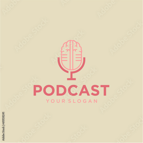 podcast logo design with brain and microphone