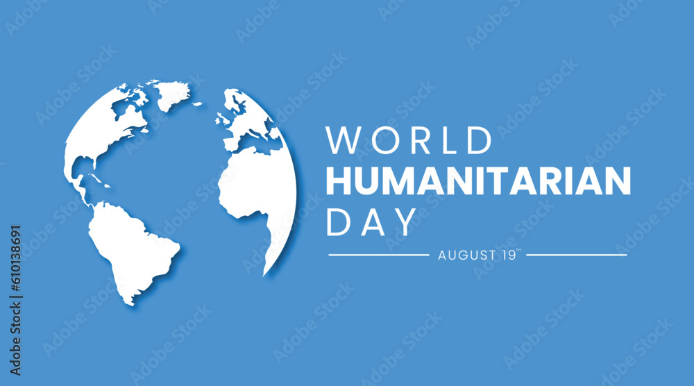 Simple minimalist World Humanitarian Day poster banner design with 3d globe illustration in blue background color Simple minimalist World Humanitarian Day poster banner design with 3d globe illustration in blue background color