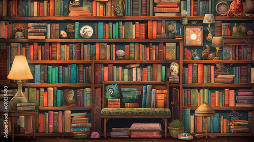 bookcase background illustration ai generated