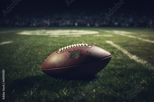 nfl, ball on ground with american football stadium, wide angle