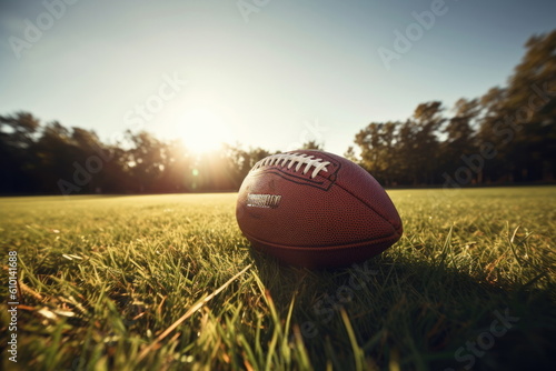 nfl  ball on ground with american football stadium  wide angle