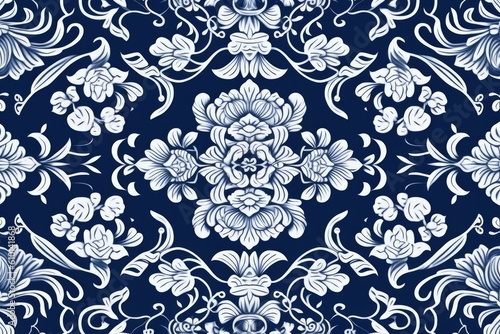 template thai pattern  blue and white color