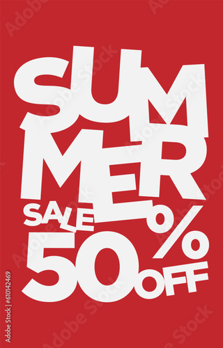 50 percent off summer sale promotional typography vector design element