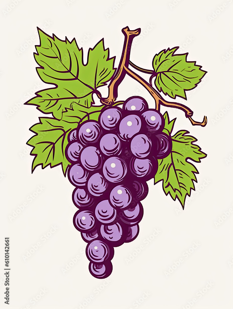 Fototapeta premium Cartoon grape, food, fruit, snack, healthy, kids, wall art, tuscan, wine. Generative AI 