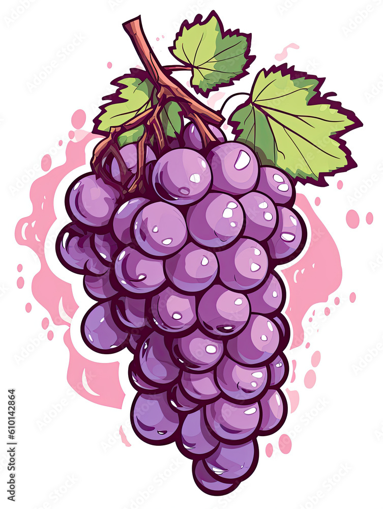 Fototapeta premium Cartoon grape, food, fruit, snack, healthy, kids, wall art, tuscan, wine. Generative AI 