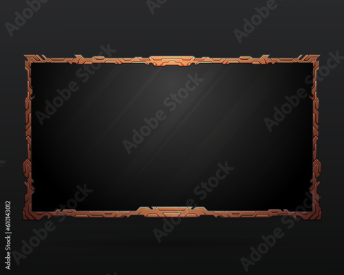 Futuristic bronze metal border live video stream webcam overlay screen gui panel frame template