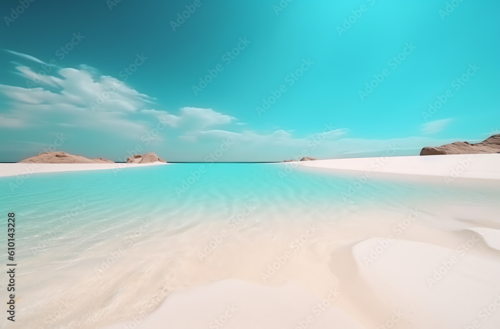 white sandy beach and clear blue sky in summer time ai generated