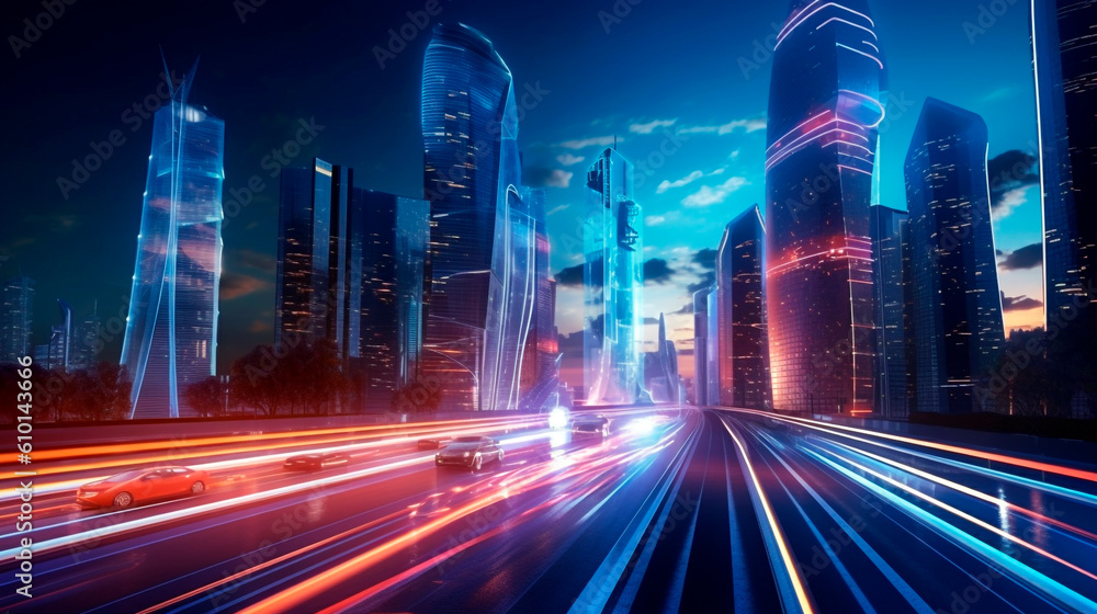 night city in neon lights. Generative Ai. night city in neon lights. Generative Ai.