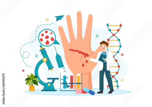 Hemophilia Vector Illustration with Doctor Examining Injured Knee or Joint and Blood Disorders in Healthcare Flat Cartoon Hand Drawn Templates