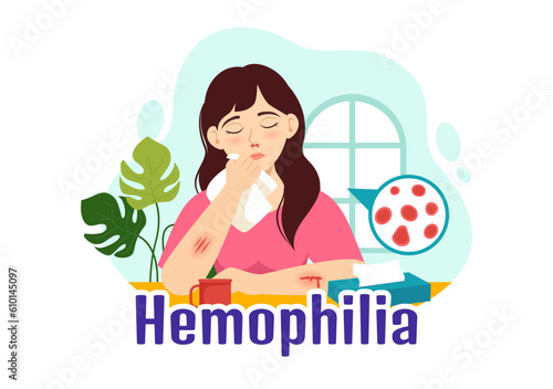 Hemophilia Vector Illustration with Doctor Examining Injured Knee or Joint and Blood Disorders in Healthcare Flat Cartoon Hand Drawn Templates