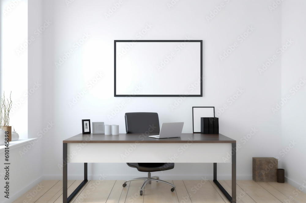 Vertical frame mockup, blank empty screen isolated on white home office background. Copy space. AI generated Vertical frame mockup, blank empty screen isolated on white home office background. Copy space. AI generated