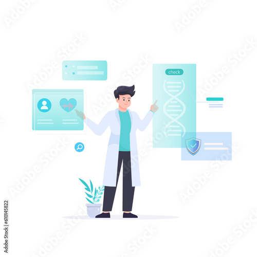 Research laboratory concept. Doctor Researching A New Treatments at medicine laboratorium. Flat vector template. © songo_
