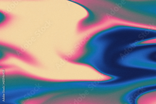Abstract liquid gradient background. Distorted wave, grainy texture, dynamic fluid gradation graphic artwork. Vibrant colors motion swirls. Vintage retro style design.