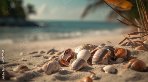 empty shell in beach with blur background ai generated