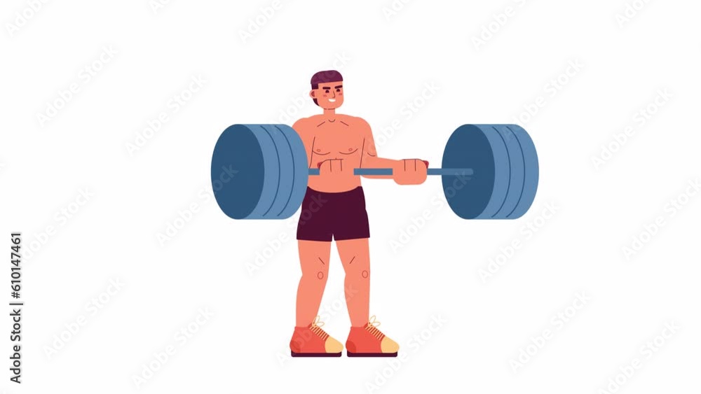 Lifter Animation Clips Animated male powerlifter. Latino american man deadlifting isolated 2D ...