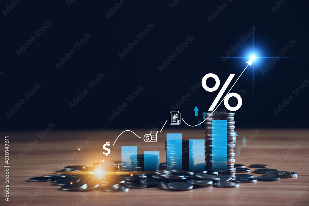 Interest rate and dividend concept Businessman with percentage symbol Interest rate and dividend concept Businessman with percentage symbol